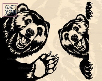 grizzly bear SVG files cricut, bear clipart, funny wild woodland Animal Christmas, Wildlife, peek a boo PNG, vector graphics, Download dxf