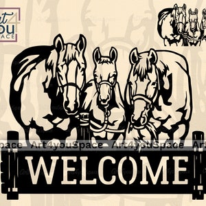 Horses Svg files for cricut, Farm animals clipart, Download, Printable art Png, laser cut Vector, dxf plasma cnc, ranch welcome illustration