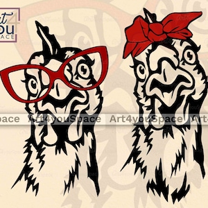 Fichiers svg poulet pour Cricut, clipart drôle de coq, vecteur de ferme, visage bandana lunettes eps, téléchargement png, art imprimable, fichier coupé dxf