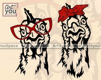 Chicken svg files for Cricut, funny rooster Clipart, farm Vector, face head bandana glasses eps, download png, printable art, dxf cut file