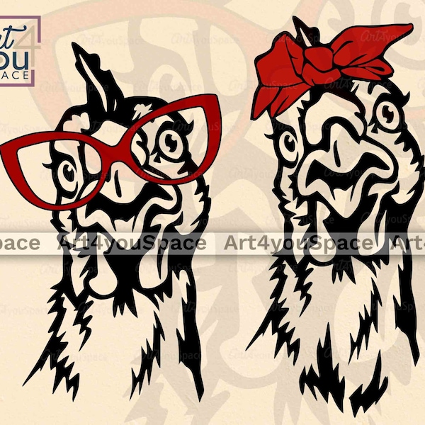 Chicken svg files for Cricut, funny rooster Clipart, farm Vector, face head bandana glasses eps, download png, printable art, dxf cut file