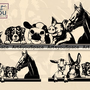 Farm Animals Clipart, SVG Files For Cricut, Chicken Goat Rabbit Pig Australian Shepherd Goat Donkey Cat dog, DXF, Vector, Download PNG, Art