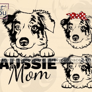 Miniature Australian Shepherd SVG PNG DXF, Dog Cricut project, mini Aussie Mom Clipart, Download vector, printable art, head paw face, Breed