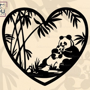 urso panda SVG, panda svg, mãe bebê svg, vetores animal, PNG, zoológico, clipart, download, Cricut, corte a laser, arquivos dxf para cnc, estêncil de camiseta
