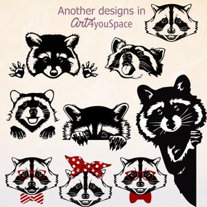 Svg, curious raccoon face with paws, racoon Cute, clipart, Funny animals, Woodland, Silhouette, vector, Peekaboo, download, png, dxf image 8