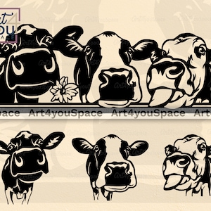 Cows Svg Cricut, Heifer Png, Funny Farm Animal Clipart Download, Face Head Laser Cut Vector, Cnc DXF Plasma, Farmhouse Printable Art, Dairy