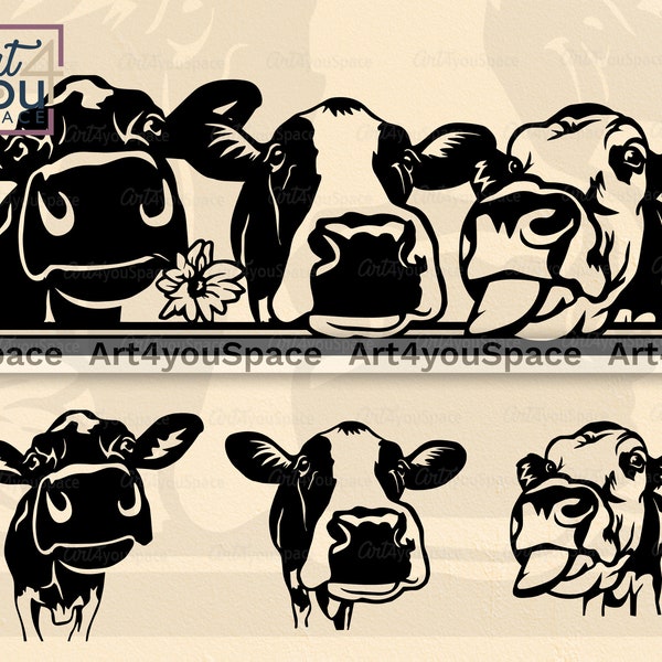 Cows Svg Cricut, Heifer Png, Funny Farm Animal Clipart Download, Face Head Laser Cut Vector, Cnc DXF Plasma, Farmhouse Printable Art, Dairy