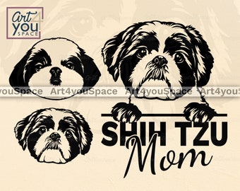 Shih tzu svg, dog SVG file for Cricut, Cute face clipart, breed, download, shih tzu mom vector printable art png, dxf, shirt design