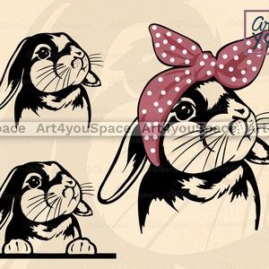 Cute bunny face bandana svg, lop eared rabbit SVG, peeking farm animal clipart, vector image download, cricut, printable art, head cut file