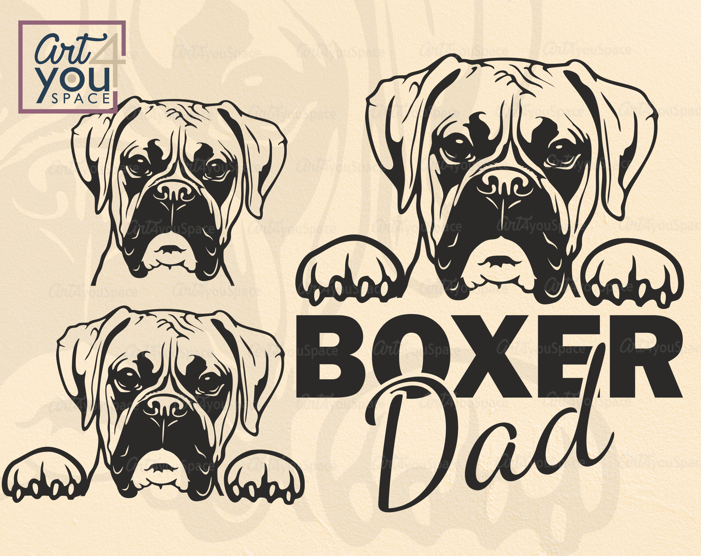 Boxer Dog Svg Dog Breed Boxer Dad Cute Animal Face Head - Etsy