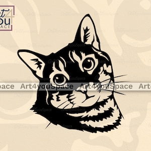 Arquivo Svg de gato malhado para Cricut, clipart, rosto de animal de estimação fofo Png, gráficos vetoriais de animais domésticos, download Dxf arte para impressão, cabeça de gatinho