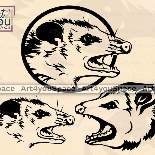 Opossum Svg, possum screaming Clipart, woodland animal, wild nature, virginia opossum vector, Download, shirt Art, Cricut project, PNG, Dxf