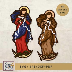 3D Maria, knutupplösare SVG, flerskiktad laserskuren och Cricut-fil, katolsk vektor, Virgen Maria Desatadora de Nudos