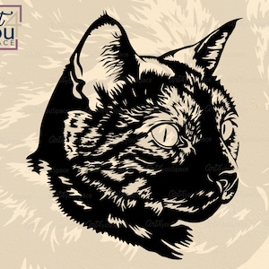 クリカット用の猫の顔のSVGファイル、クリップアートの頭のシャツのSVG、印刷可能な肖像画のリアルなベクターグラフィックのダウンロード、png、dxfカット、シルエットカメオ