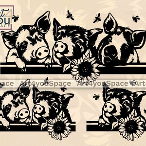 Pig Sunflower Art svg Files for Cricut, Farm Animals Clipart, Pig with Flower Digital Art, Cute Animal svg, Shirt Design Digital Products