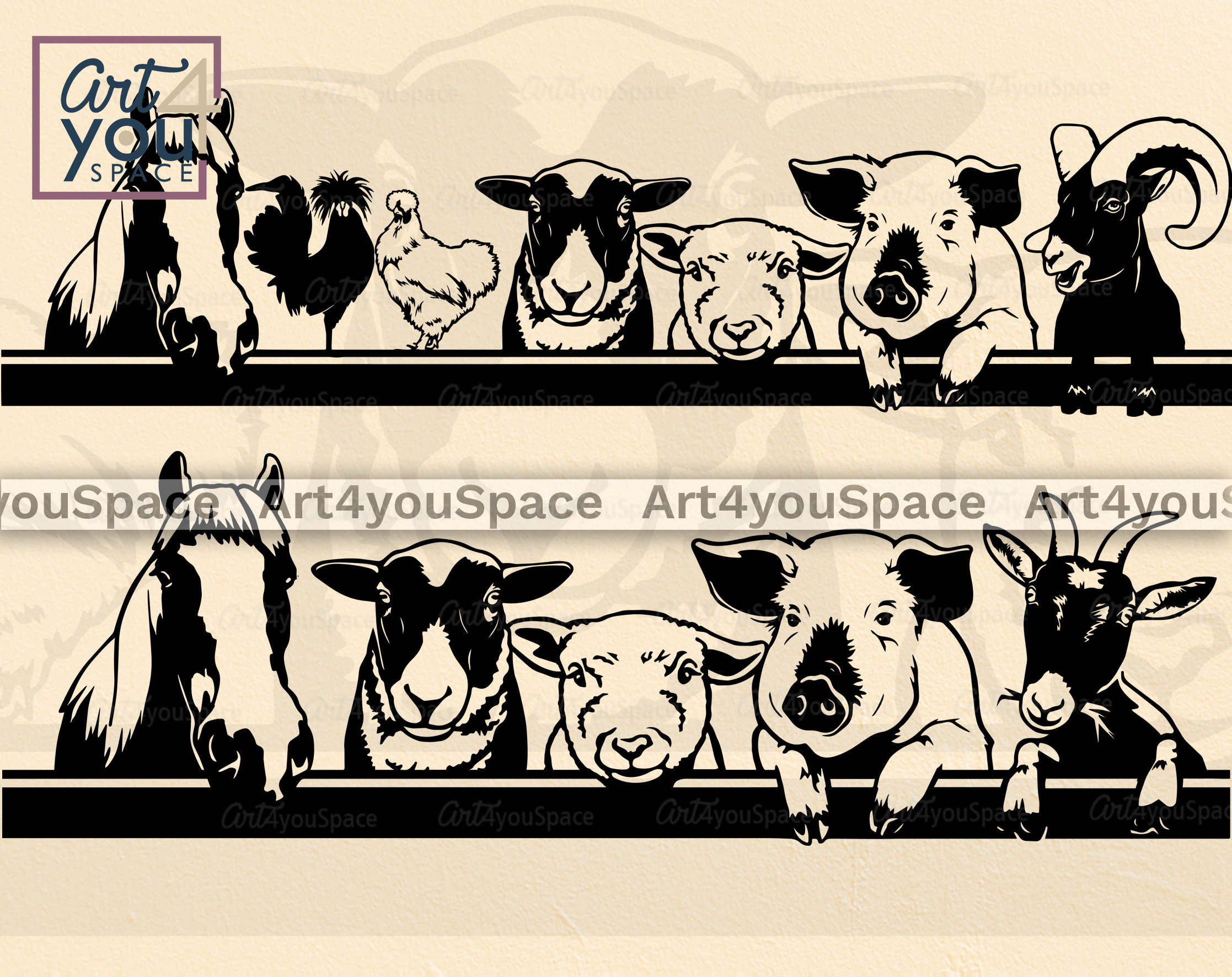 Farm Animals Svg Chicken Pig Goat Sheep Horse Peeking | Etsy UK