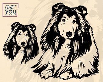 Shetland sheepdog svg, Rough Collie, Dog svg files for Cricut, Pet face clipart, png Sheltie head Download, Laser cut Vector dxf, Printable