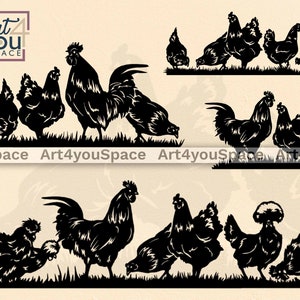 Fichier découpé au laser poulet, coq, projets Cricut, animaux de la ferme Vector Clipart, Silhouette Png, fichier Dxf plasma CNC, décoration de jardin panneau en métal