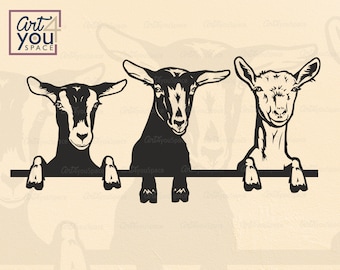 Svg Сurious funny goat, billy goat, ibex, animal, head with hoof, farm livestock, pet, clipart, vector, download, cricut, png, dxf
