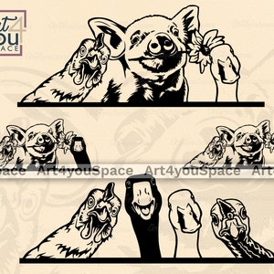 Tiere auf dem Bauernhof Clipart, SVG-Dateien für Cricut, Schwein Huhn Roster Truthahn Gänse Ente spähen, Geflügel dxf, Vektor-Download, png druckbare Kunst