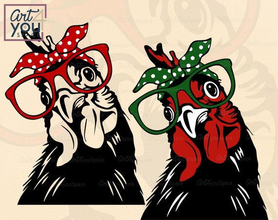 Download Chicken With Bandana Glasses Svg Files For Cricut Clipart Farm Animal Head Face Download Vector Printable