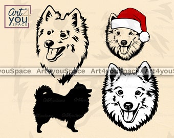 American Eskimo svg, vecteur de visage de chien, projet Cricut, Christmas Eskie Head, race de chien spitz, clipart pour animaux de compagnie, png, dxf télécharger l’art imprimable