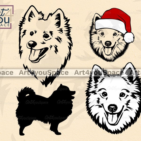Amerikanischer Eskimo svg, Hund Gesicht Vektor, Cricut Projekt, Weihnachten Eskie Kopf, Spitz Hunderasse, Haustier Clipart, png, dxf download druckbare Kunst