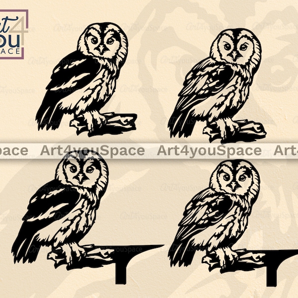 Fichier SVG Tawny Owl pour Cricut, vecteur de découpe laser d’oiseau, clipart boisé, cnc plasma DXF oiseau, branche, décoration de jardin, art imprimable, png