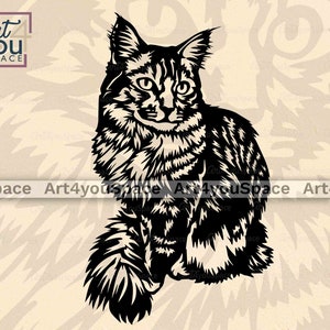 Fichiers svg chat pour Cricut, SVG pour maine coon art, logo chat dxf, animal svg, impressions numériques, produits numériques, impression numérique, art numérique chat