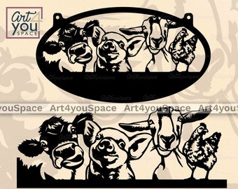 Cow Pig Goat Chicken Dxf Files for laser, Funny Farm Animals png, Cricut project, Cnc Vector Cut design, Plasma Art, Farmhouse Meatal Sign