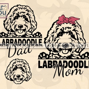 Labradoodle Svg, Cane Svg Cricut, Clipart viso carino animale domestico, Testa Bandana Zampa, Design Scarica PNG DXF, Art Doodle Mamma Papà Vettore Razza
