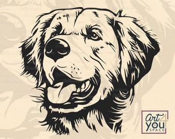 Golden Retriever SVG, Goldie, dog svg files, Cricut, cute dog clipart, dog face, shirt svg, Portrait, vector graphics, Download, png, dxf