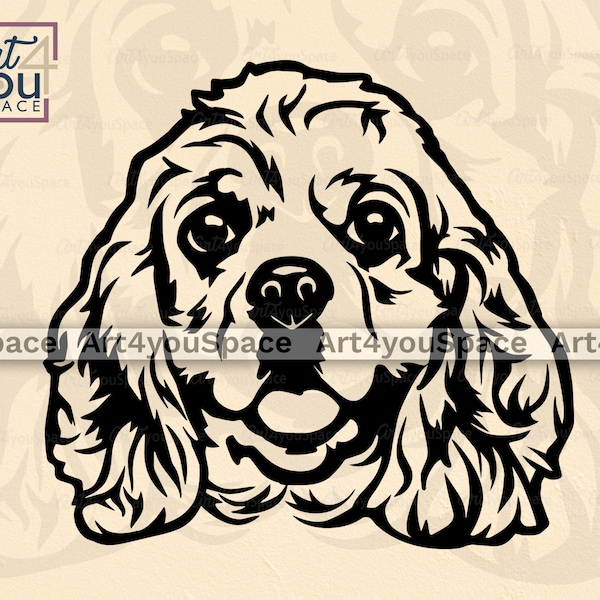 American Cocker Spaniel, Dog Svg File For Cricut, Pet Face Vector Clipart, Head, Breed Dxf, Png Download, Shirt Stencil Printable Art