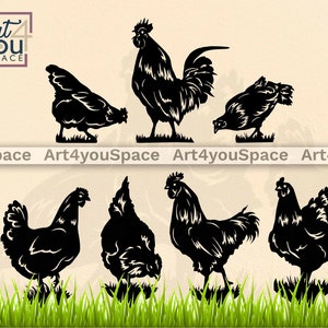 Fichiers poulet Svg pour Cricut, clipart animaux de la ferme, vecteur de coq, Silhouette Png, fichiers Dxf plasma CNC, poulet découpé au Laser svg métal signe
