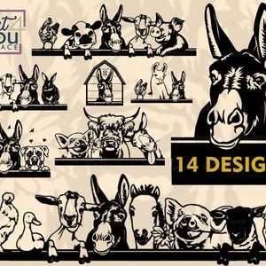 Âne Svg, création de Logo Animal, DXF furtivement cochon mouton poney abeilles poulet dinde canard png, ferme Svg Bundle, clipart bétail, projet cricut