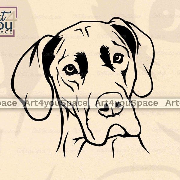 Great Dane Svg, dog face Vector Image, Line Art clipart, Portrait EPS Printable png, head dxf download, Cricut Project, t shirt design