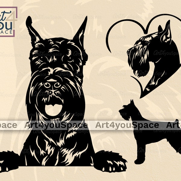 SVG Giant Schnauzer dog svg files for Cricut, clipart, dxf plasma CNC, laser cut vector, Printable art PNG download, peeking Face head breed