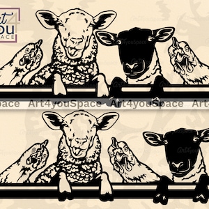 File SVG di pollo e pecora per Cricut, Clipart di animali da fattoria, Vettore di cartello della fattoria, Download, Animale domestico, Arte stampabile divertente, PNG, DXF, Progettazione del logo