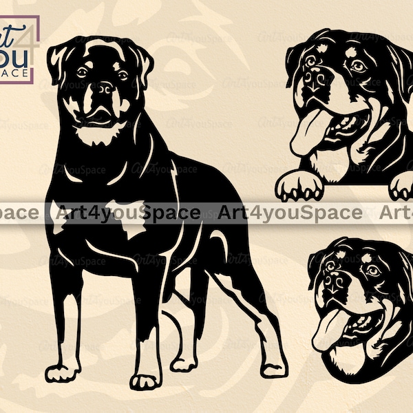 Rottweiler svg, Hund svg Datei Cricut, Rott Gesicht Clipart, Rottie Körper Kopf, Plasma CNC DXF Laser cut Vektor, Download druckbare Kunst PNG, Pfoten