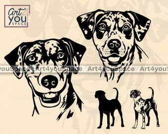 Catahoula Dog svg files for Cricut, face head, Catahoula Leopard dog clipart download, png, vector, printable art, hunting breed dxf, body