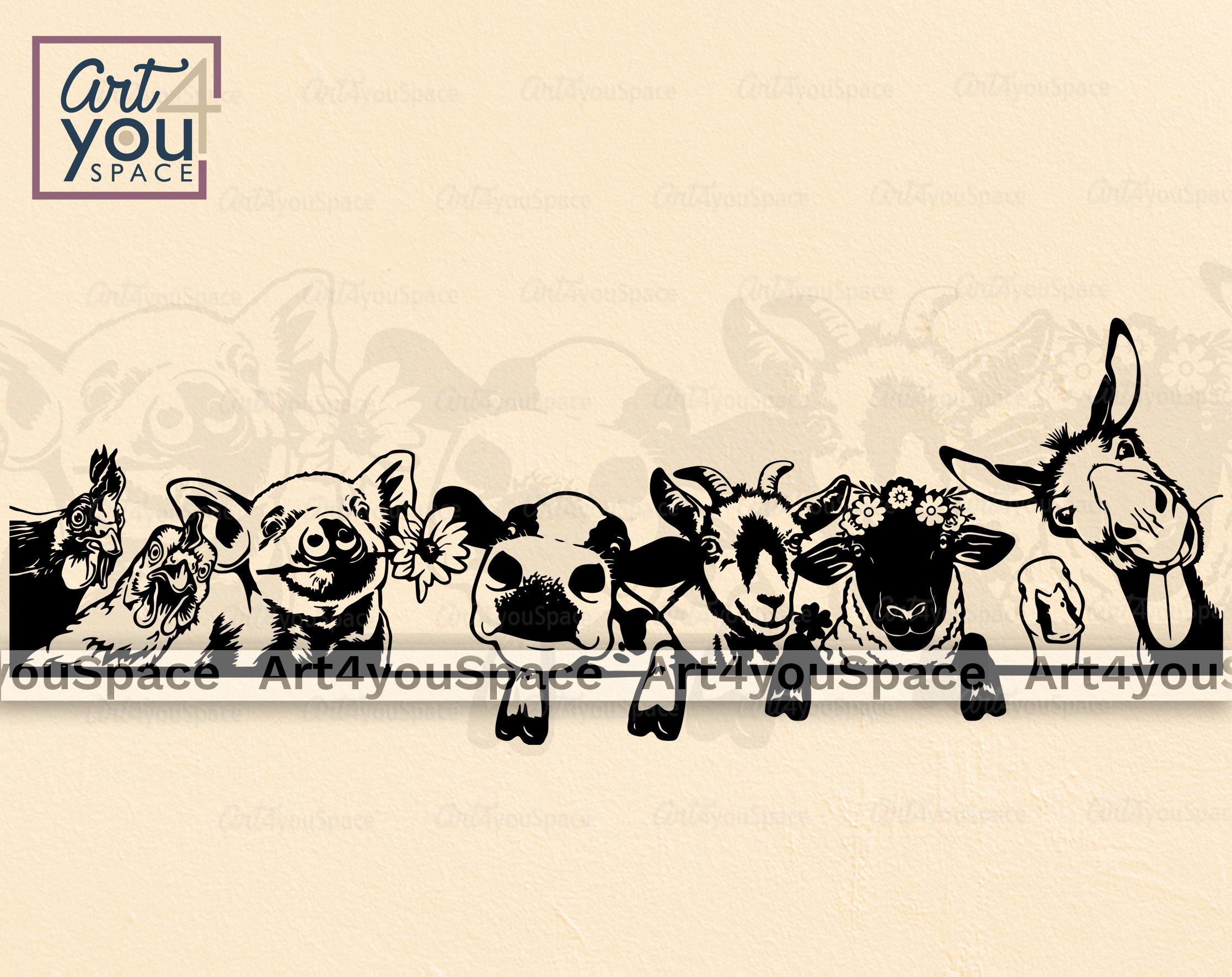 Farm Animals Clipart, Svg Files for Cricut, Pig Sheep Donkey Chicken ...