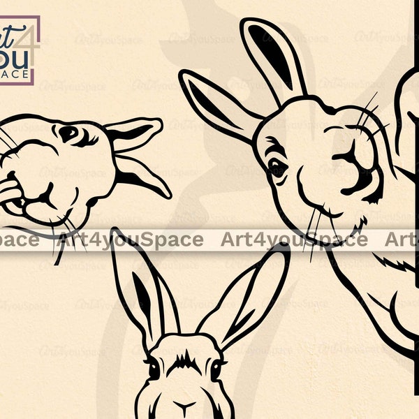 Funny Bunny Svg, Rabbit Vector, Peeking Animal Clipart Download, Easter Cricut Project, Printable Art, Dxf Cut File, Png Face Head Peekaboo