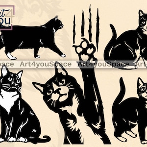 Tuxedo Cat SVG files for Cricut, Cnc Plasma Dxf Files, Cute Kitten Png Clipart Download, Lightburn Laser Cut Vector, Glowforge Projects