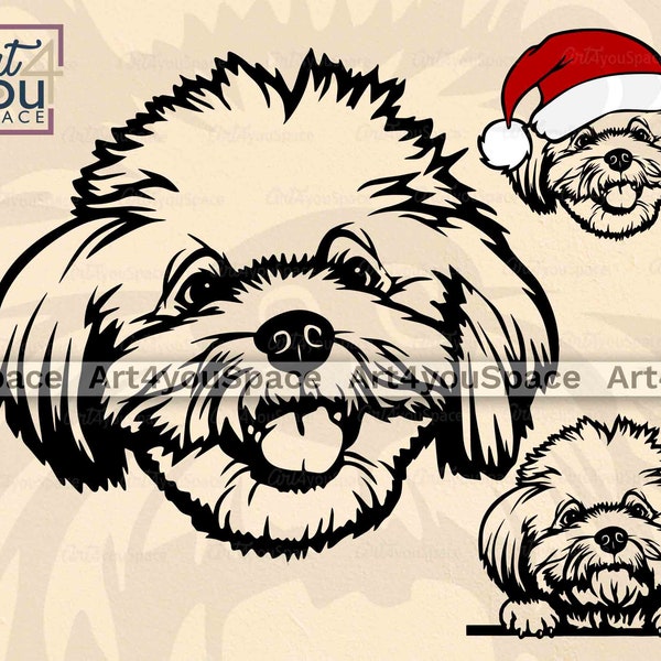 Maltese puppy svg, dog svg cricut, cute Face Head funny Maltipoo clipart, dxf cnc, download t shirt stencil, vector laser cut, Christmas png