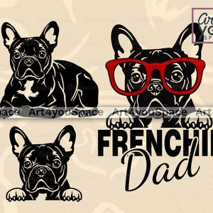 Bulldog Francês SVG, Dog Svg Cricut Download, Frenchie Dad Clipart, PNG Breed, Plasma DXF Laser Cut, Arte vetorial, Lying Animal Bandana Glasses