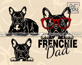 French Bulldog SVG, Dog Svg Cricut Download, Frenchie Dad Clipart, PNG Breed, Plasma DXF Laser Cut, Vector Art, Lying Animal Bandana Glasses