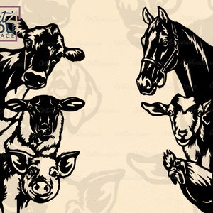 Animais de fazenda Svg Cricut, cabra ovelha frango cavalo vaca porco gato, gado, vetor de corte a laser de metal cnc, clipart png, arquivo de plasma DXF, download