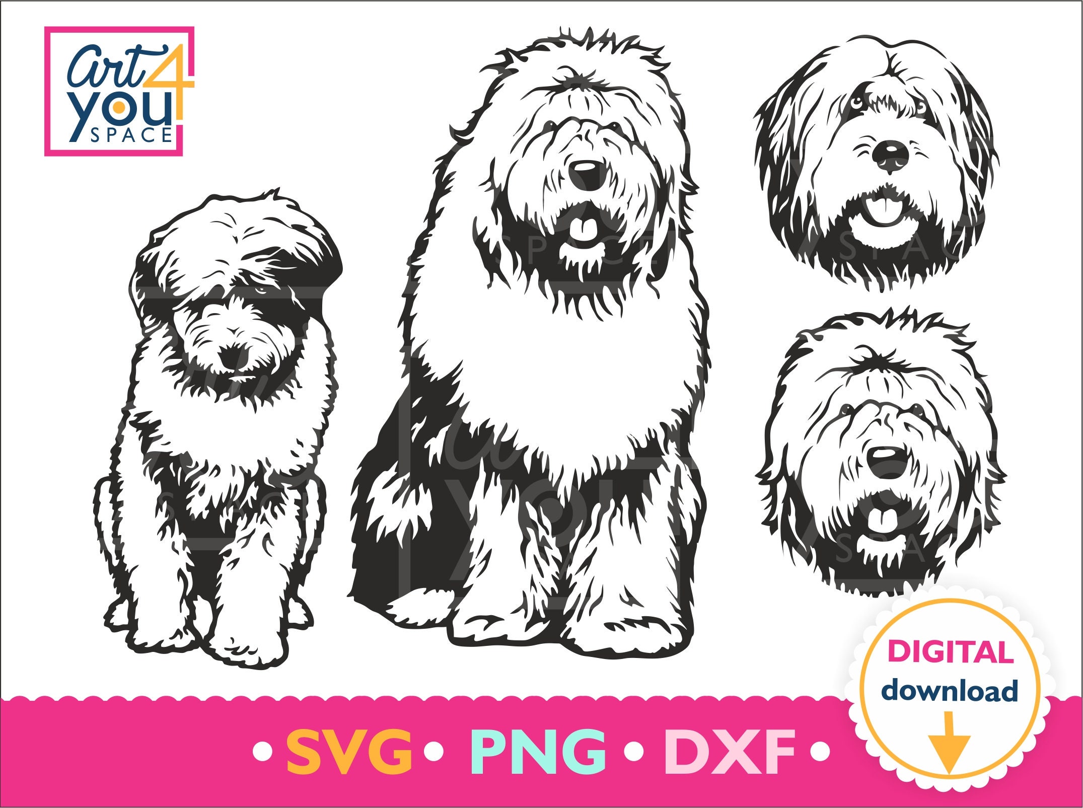 Old English Sheepdog Dog SVG File Cricut Download Dog Face 