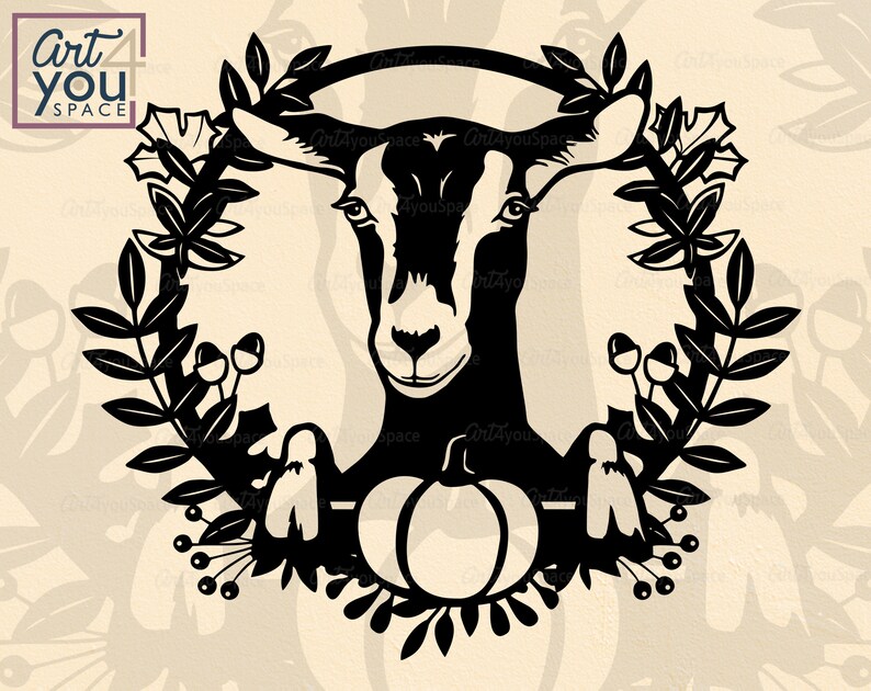 Download Goat svg floral wreath vector cut file farm animal peek a ...