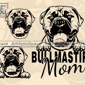 Bullmastiff Dog svg files for Cricut, funny pet face head paw, mom dad t shirt design, Christmas clipart vector Download, dxf, printable png
